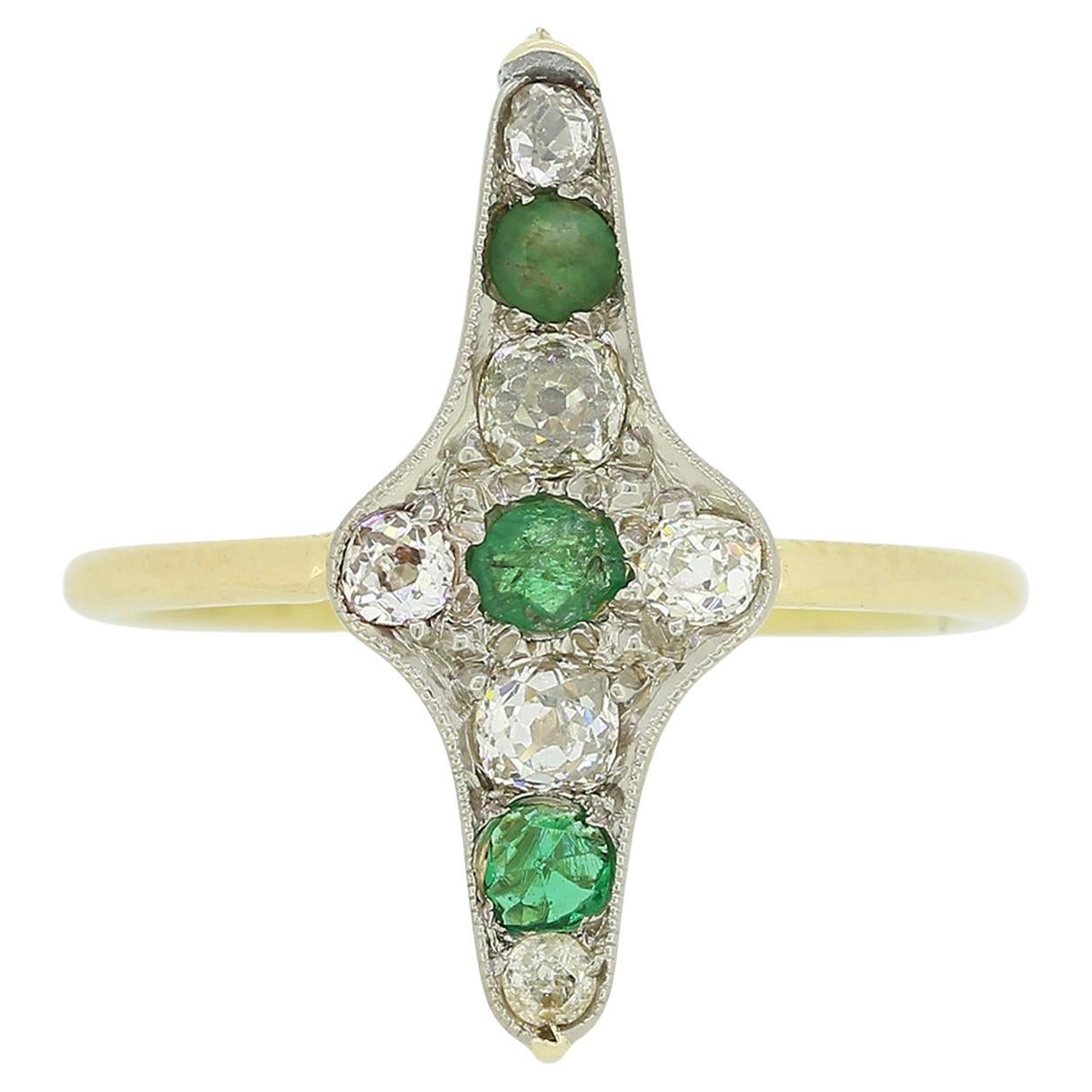 Vintage-Ring mit Smaragd und Diamant im Altschliff im Angebot