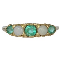 Vintage Emerald and Opal 9 Carat Gold Five-Stone Ring