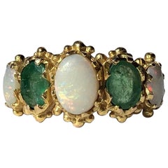 Vintage Emerald and Opal 9 Carat Gold Five-Stone Ring
