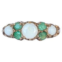 Vintage Emerald and Opal 9 Carat Gold Five-Stone Ring