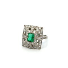 Vintage Emerald and RBC Diamond Platinum Cocktail Ring Estate Fine Jewelry