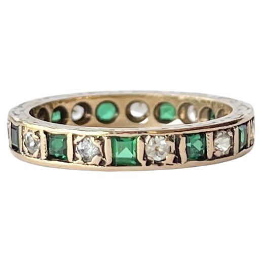 Vintage Emerald and White Sapphire 9 Carat Gold Eternity Band For Sale