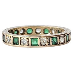 Antique Emerald and White Sapphire 9 Carat Gold Eternity Band
