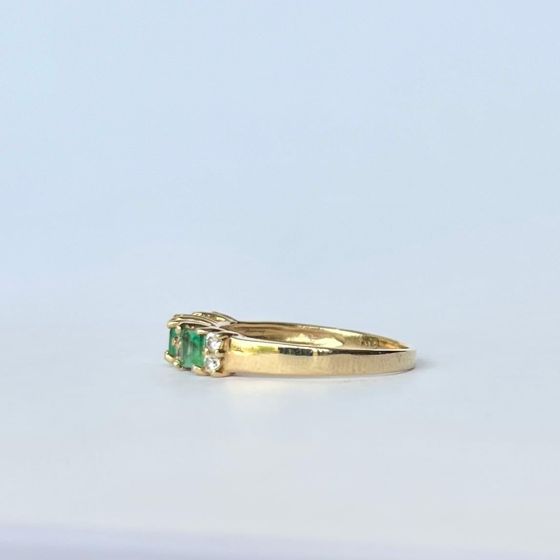 Women's Vintage Emerald and White Sapphire 9 Carat Gold Three-Stone For Sale