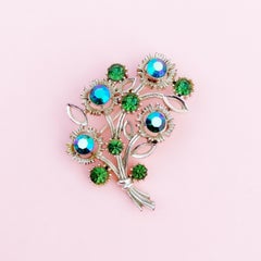Vintage Emerald Aurora Borealis Crystal Bouquet Brooch By Lisner, 1960s