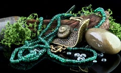 Vintage emerald bead necklace, 18k yellow gold