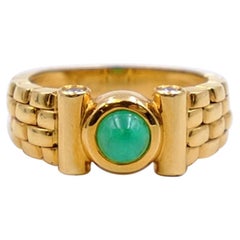 Vintage Emerald Cabochon 18K Yellow Gold Ring size 6