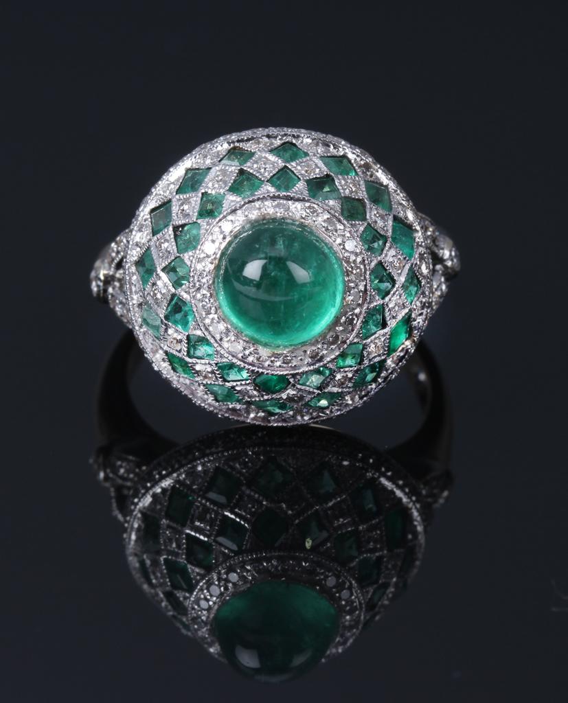 Vintage emerald cabochon and diamond fancy cocktail ring by David Morris 2