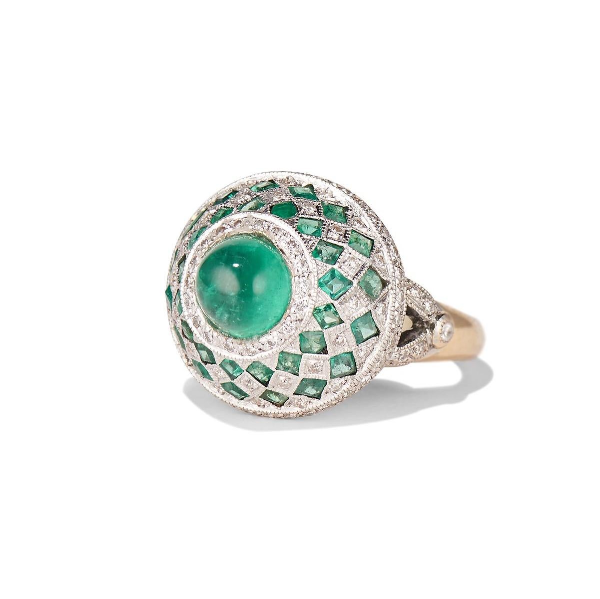 Vintage emerald cabochon and diamond fancy cocktail ring by David Morris 3
