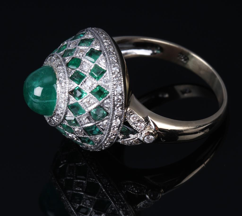 Women's Vintage emerald cabochon and diamond fancy cocktail ring by David Morris