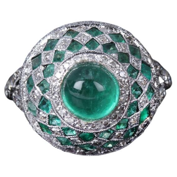 Vintage emerald cabochon and diamond fancy cocktail ring by David Morris