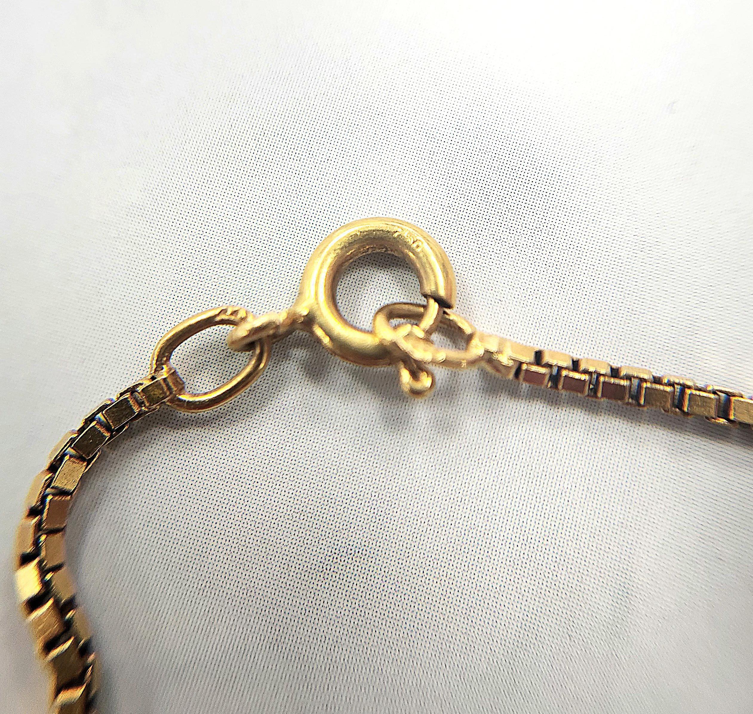 Vintage Emerald Cabochon & Diamond Dangle Necklace 18K Gold Box Chain For Sale 5