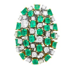 Vintage Emerald Cluster Ring Colombia Green Emeralds and Diamonds Platinum & 18k