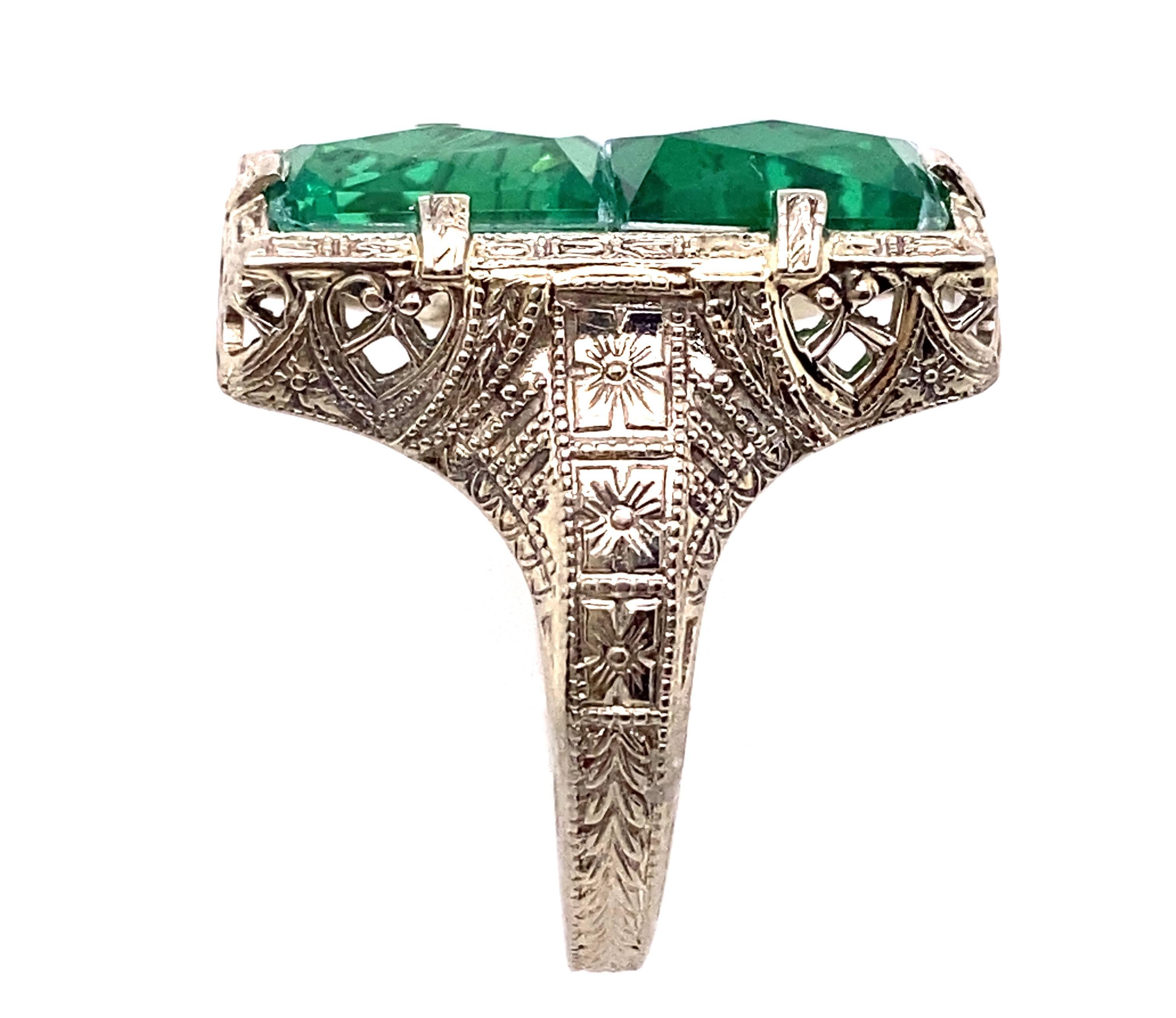 Vintage Emerald Cocktail Ring 3ct Antique 14K White Gold Art Deco Flowers


Featuring 2 Lab Grown Rectangular French Cut Emerald Gemstones Totaling 3.00ct

Circa 1920's

The Art Deco Era in Jewelry Design

Genuine Antique; Not a