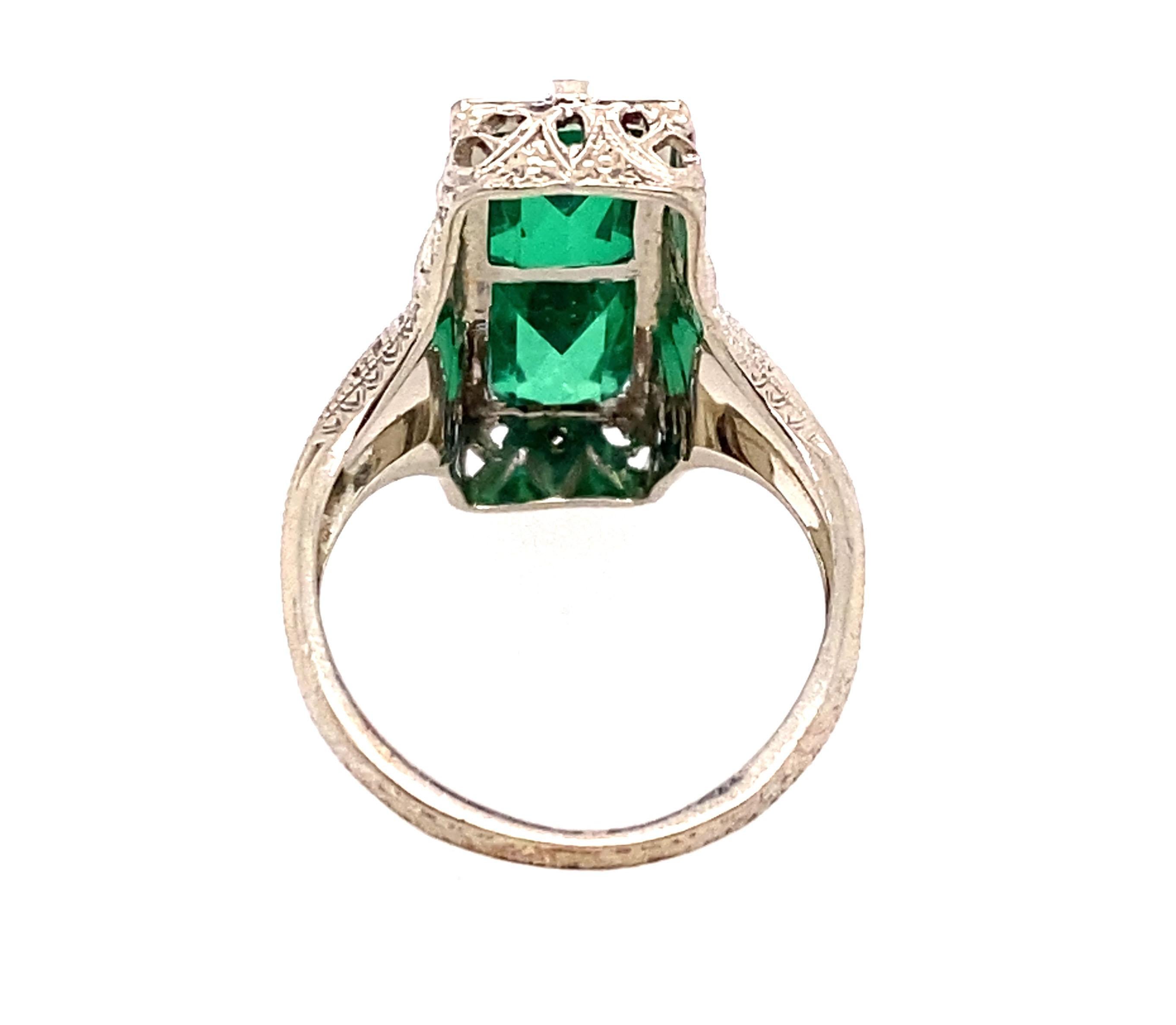 Women's Vintage Emerald Cocktail Ring 3ct Antique 14K Art Deco Flowers Filigree
