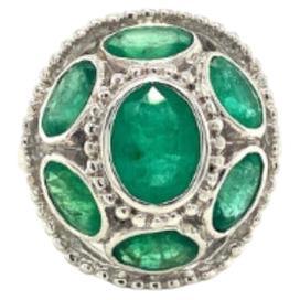 Vintage Emerald Cocktail Ring in 925 Sterling Silver for Women