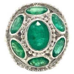 Vintage Emerald Cocktail Ring in 925 Sterling Silver for Women