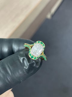 Vintage Emerald Crown - Old Mine Cut Diamond set with Emeralds in 18K Ring