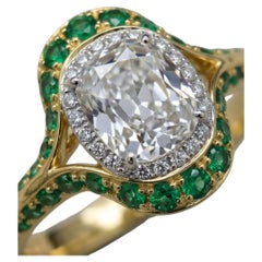 Vintage Emerald Crown - Old Mine Cut Diamond set with Emeralds in 18K Ring
