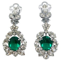 Vintage Emerald Crystal Droplet Earrings 1940s