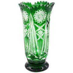 Vintage Emerald Crystal Vase by Val Saint Lambert, Belgium, 1960s