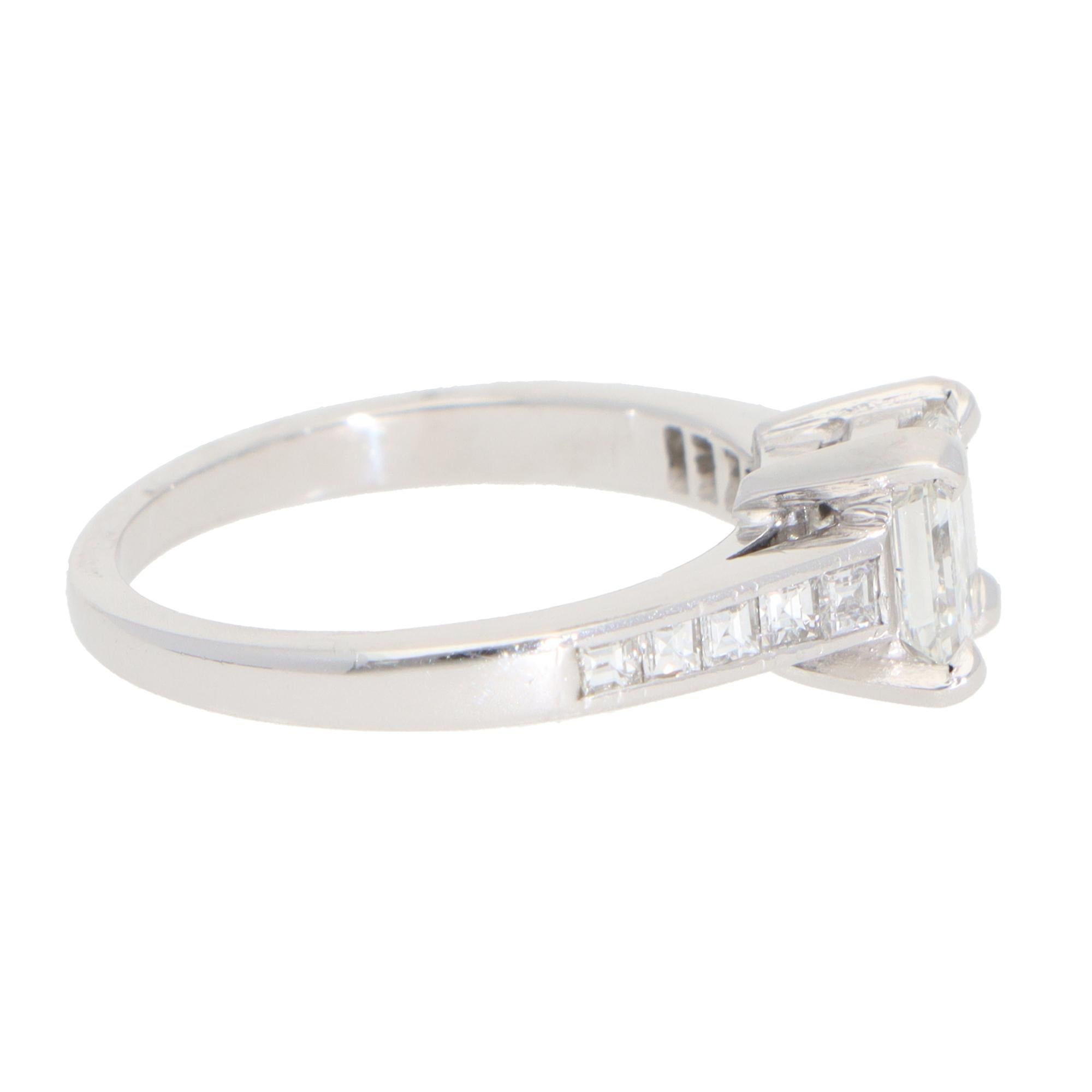 Emerald Cut Vintage Emerald-Cut 1.04ct Diamond Ring in Platinum For Sale