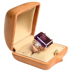 Vintage-Diamantring aus 18 Karat Roségold mit Amethyst im Smaragdschliff (ca. 19,20 Karat), Vintage