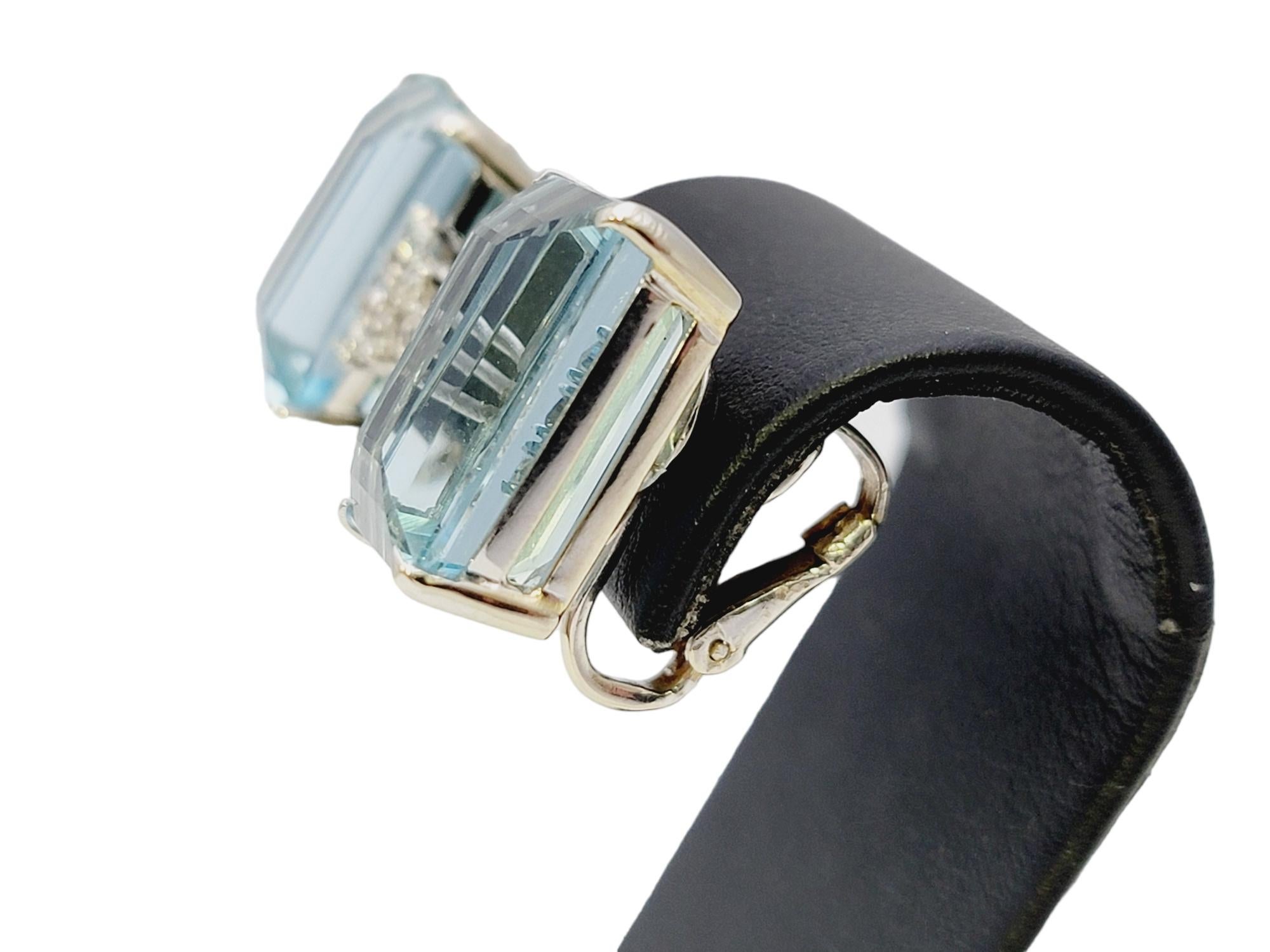 Vintage Emerald Cut Aquamarine and Diamond White Gold Clip-On Earrings For Sale 6