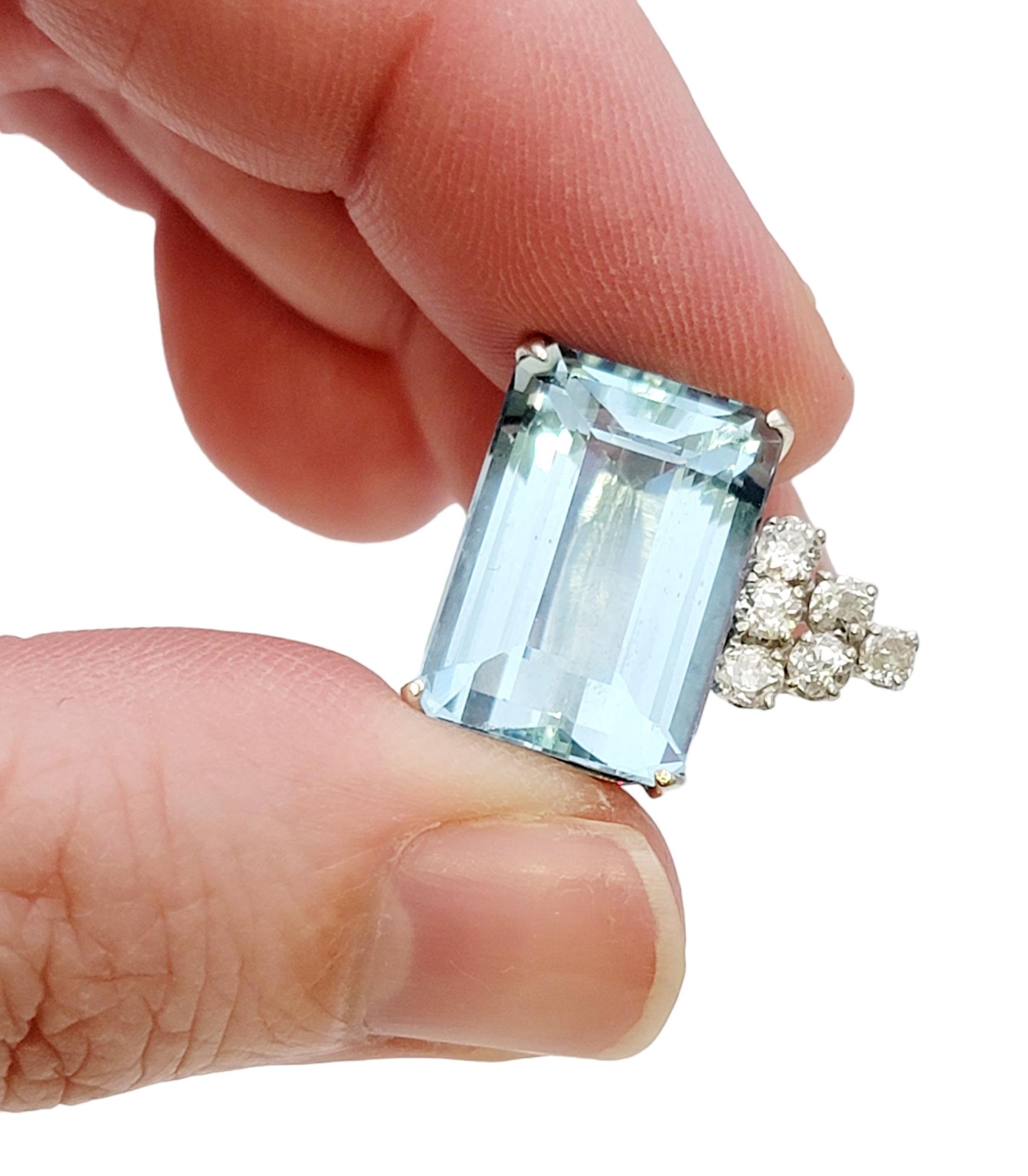 Vintage Emerald Cut Aquamarine and Diamond White Gold Clip-On Earrings For Sale 8