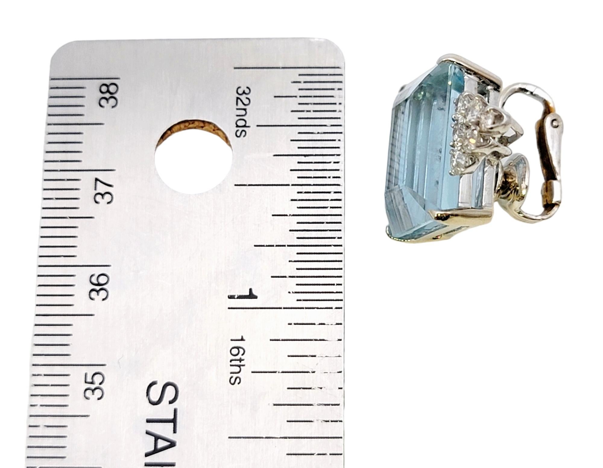 Vintage Emerald Cut Aquamarine and Diamond White Gold Clip-On Earrings For Sale 11