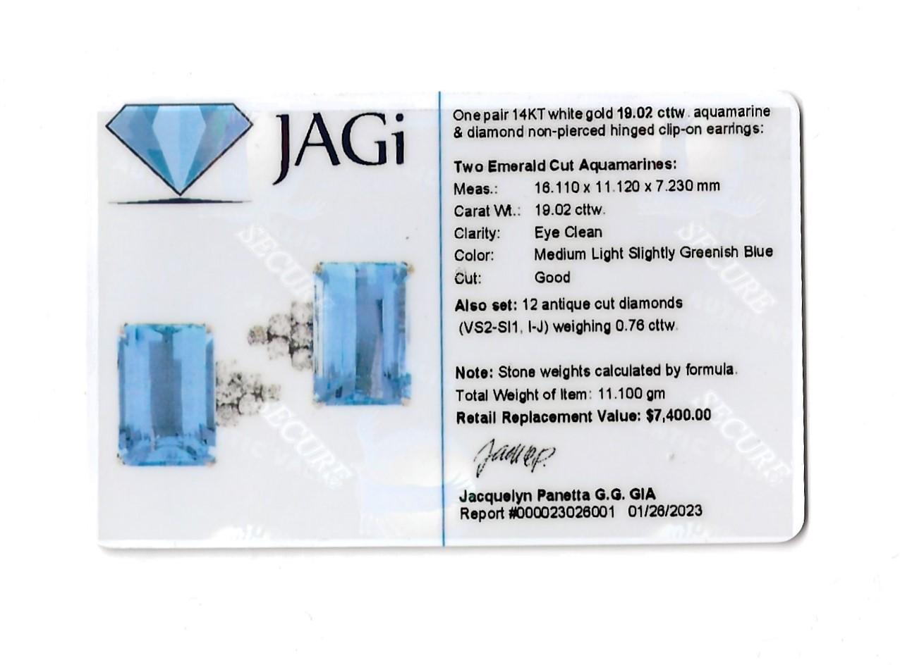 Vintage Emerald Cut Aquamarine and Diamond White Gold Clip-On Earrings For Sale 12