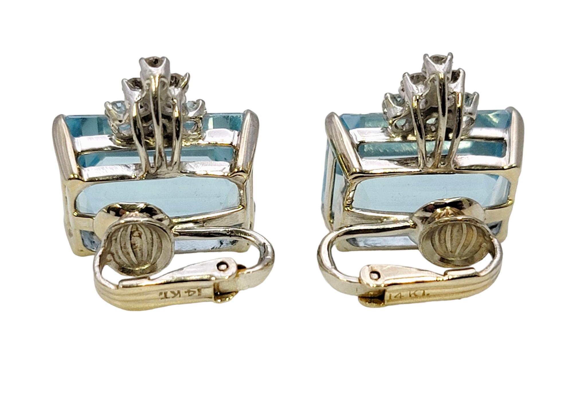 Vintage Emerald Cut Aquamarine and Diamond White Gold Clip-On Earrings In Good Condition For Sale In Scottsdale, AZ