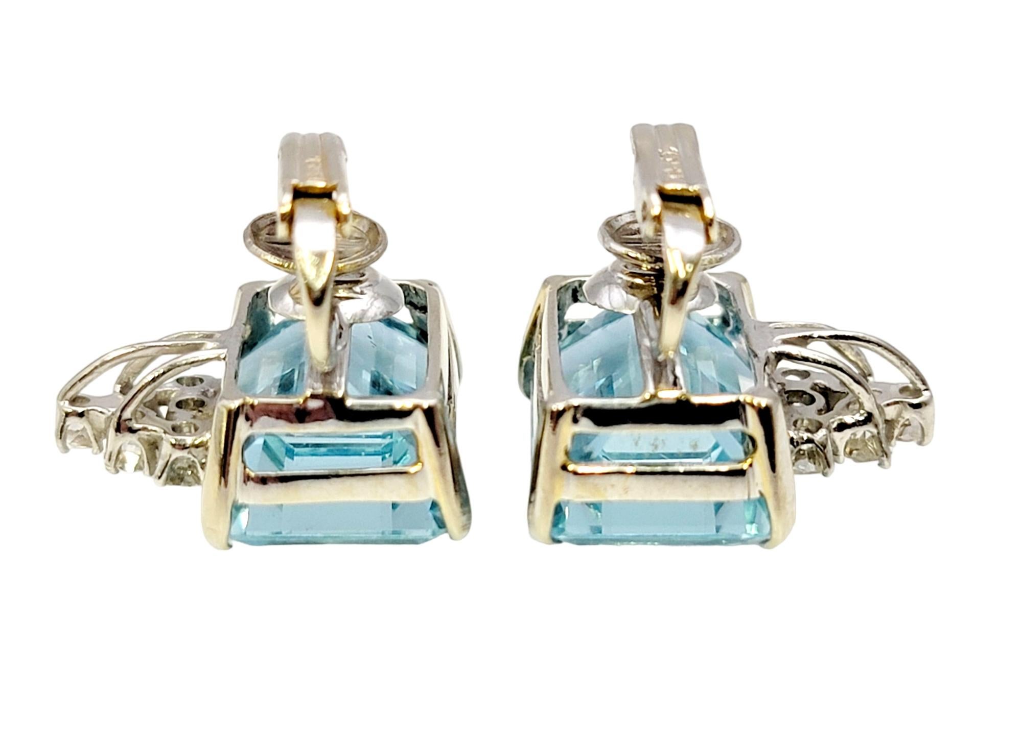 Vintage Emerald Cut Aquamarine and Diamond White Gold Clip-On Earrings For Sale 1