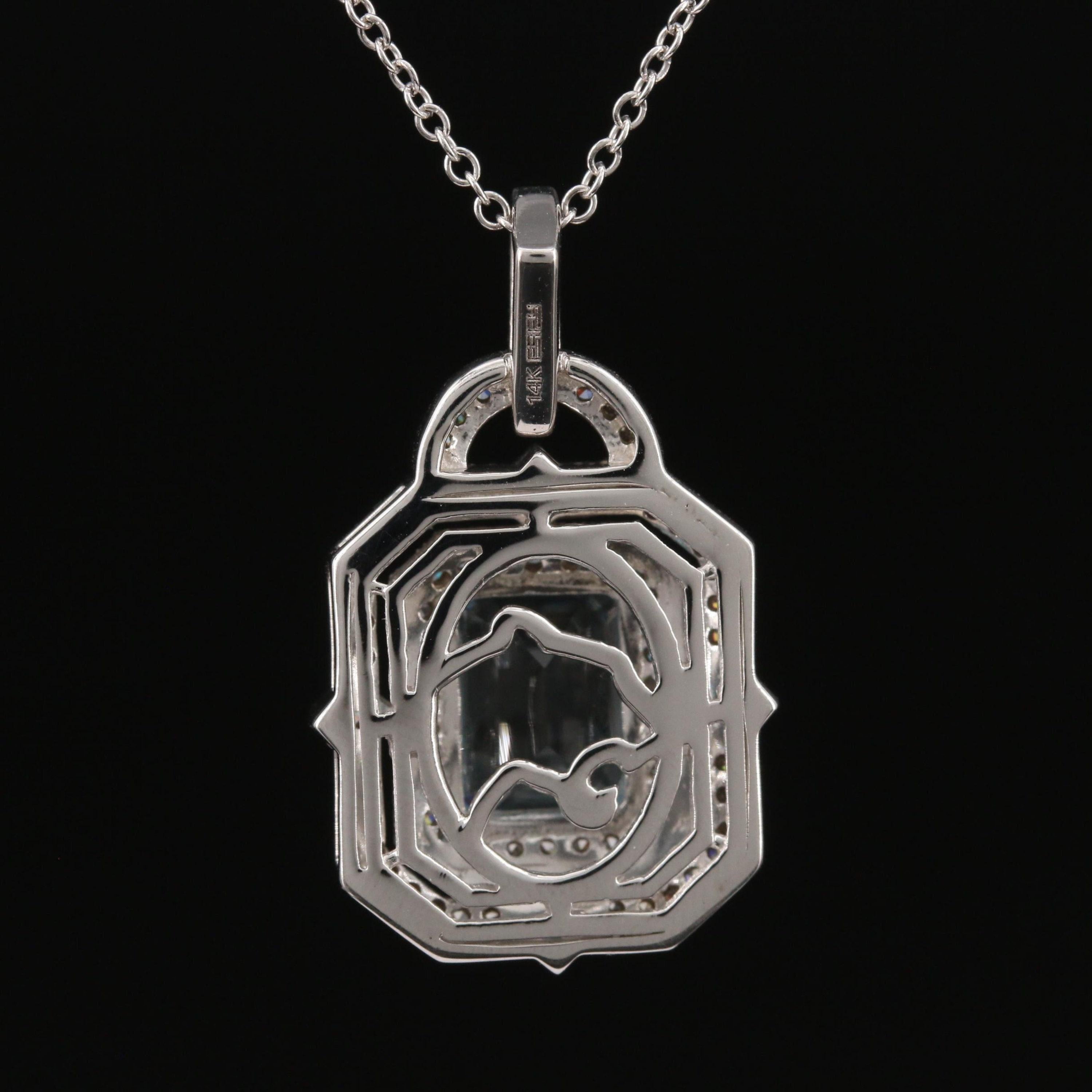Vintage Emerald Cut Aquamarin Diamanten Anhänger Halskette im Zustand „Neu“ im Angebot in Orlando, Florida