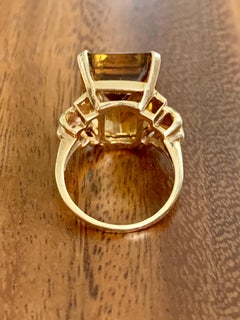 Vintage Emerald Cut Citrine 14 Karat Yellow Gold Ring