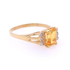 Vintage Emerald Cut Citrine and Diamond Ring