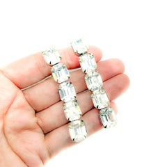 Vintage Emerald Cut Crystal Drop Earrings 1950s