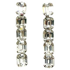 Vintage Emerald Cut Crystal Drop Earrings 1950s
