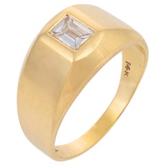 Vintage emerald cut diamond 14k yellow gold bezel ring