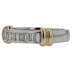 Retro Emerald Cut Diamond 2 Tone Wedding Band