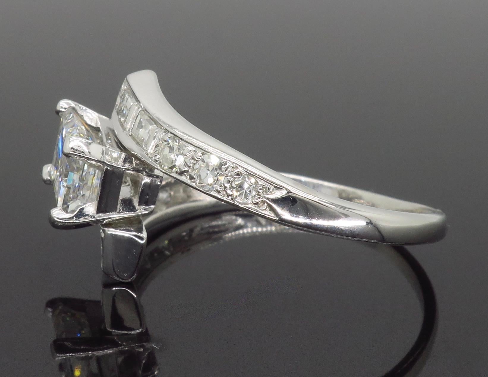 Vintage Emerald Cut Diamond Bypass Ring 1