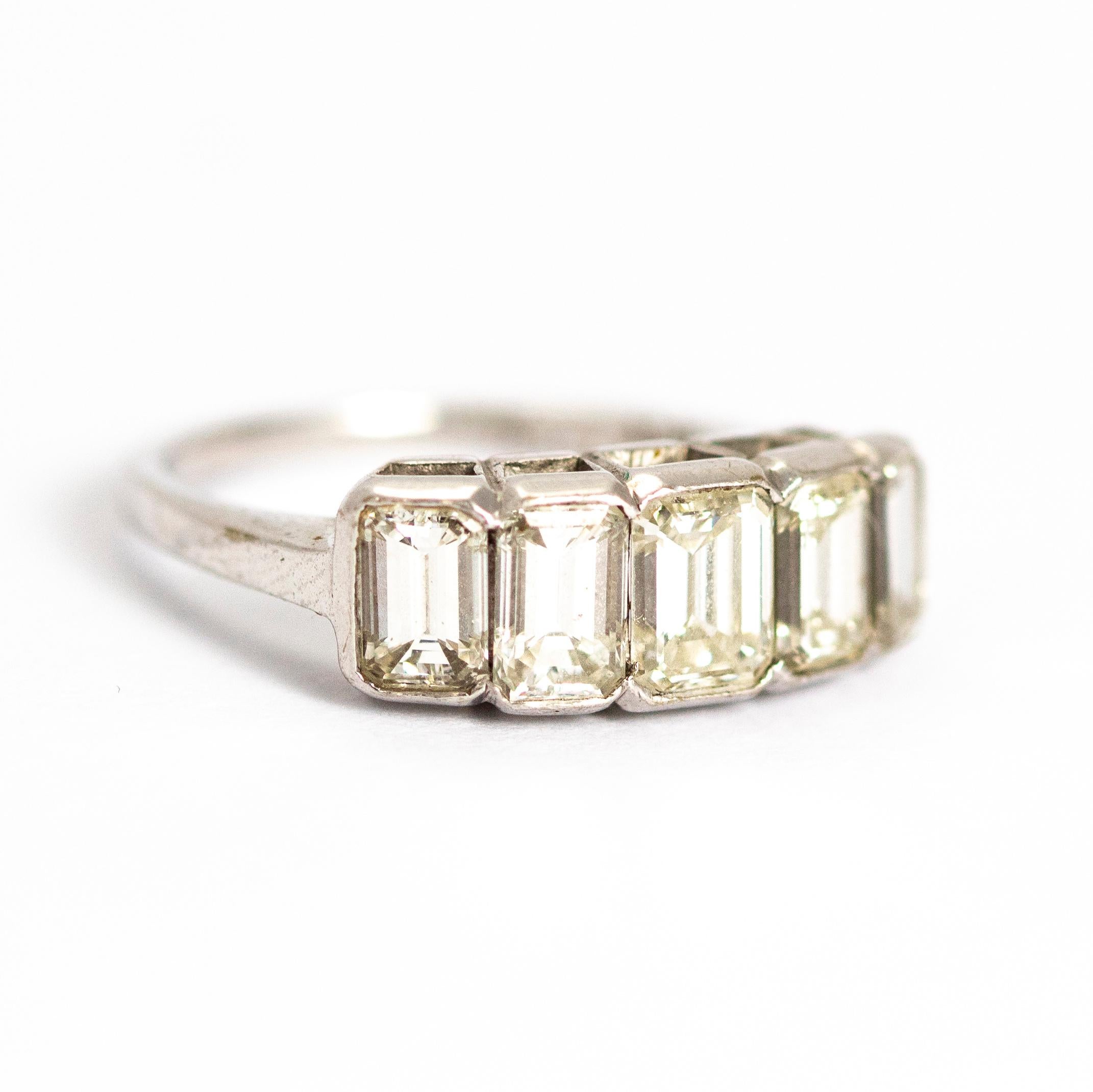 Vintage Emerald Cut Diamond Five-Stone 18 Carat White Gold Band  1