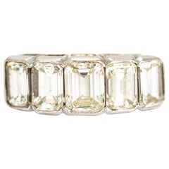 Vintage Emerald Cut Diamond Five-Stone 18 Carat White Gold Band