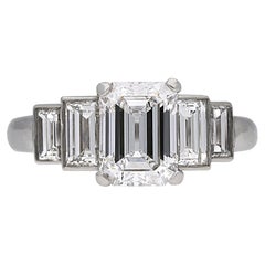 Vintage Emerald-Cut Diamond (GIA D colour, IF Clarity) Flanked Solitaire Ring, c.1950