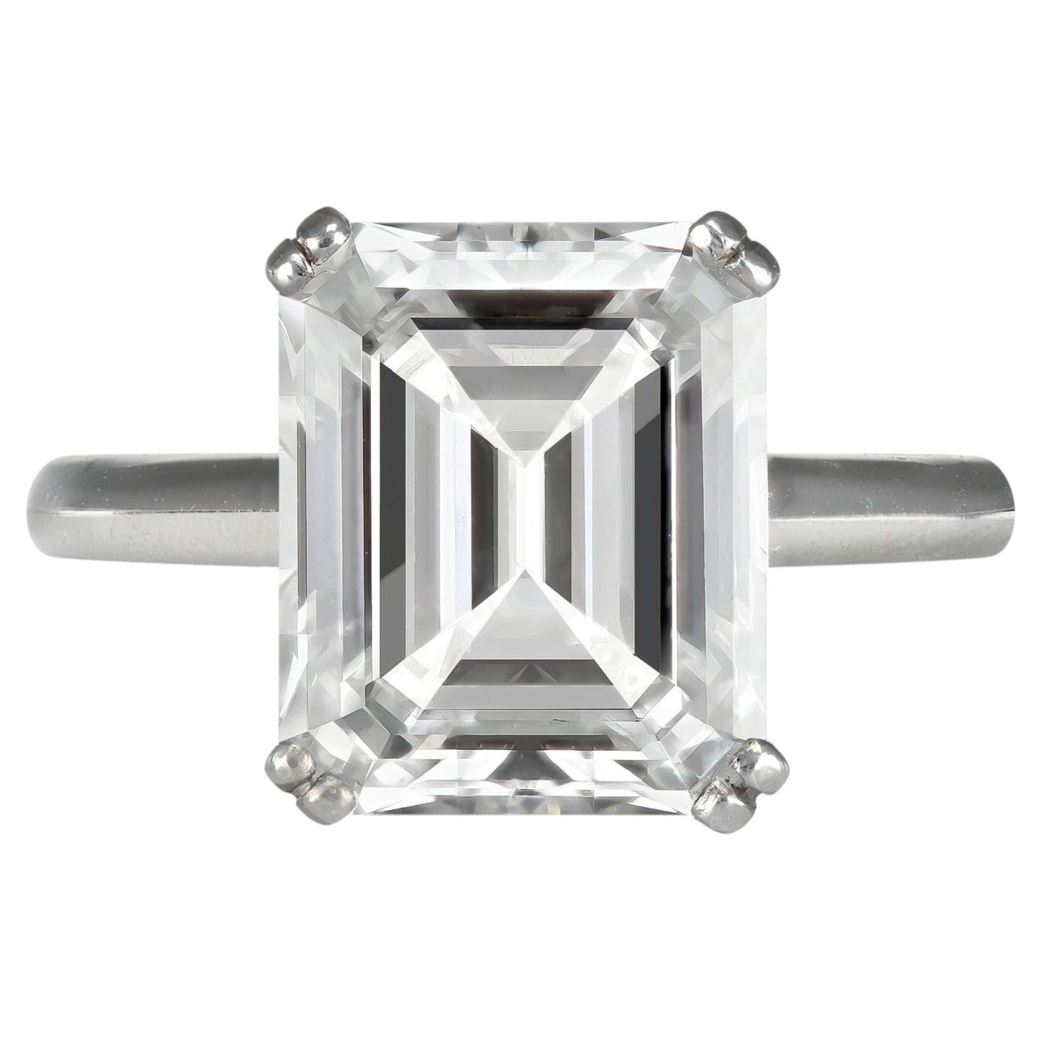 Vintage Emerald-Cut Diamond Solitaire Diamond Ring, circa 1950 For Sale