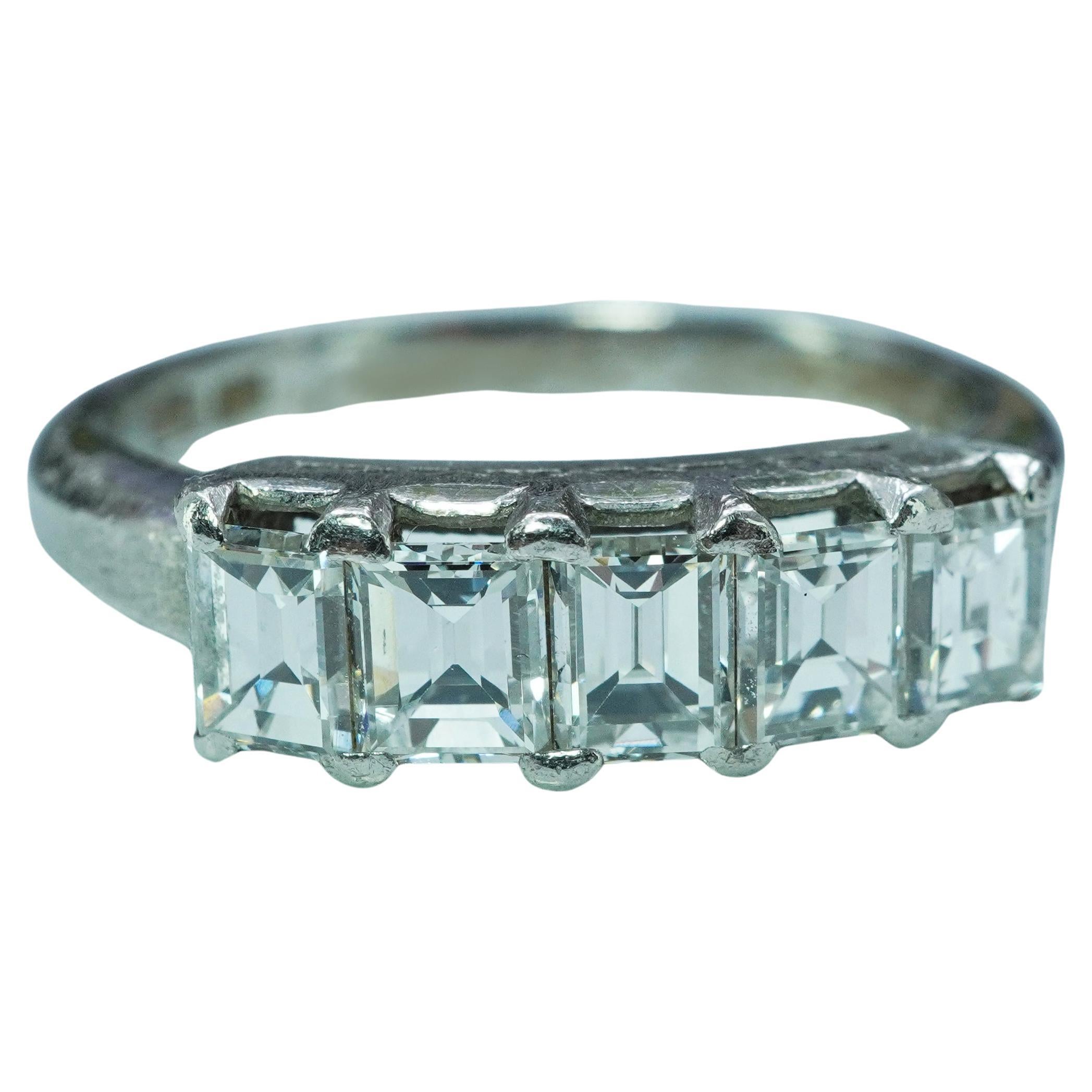 Vintage Emerald cut Diamond VS-FG Platinum Anniversary Ring Band Estate 1.15ct