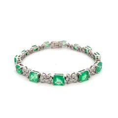 Vintage Emerald-Cut Emerald and Diamond Gold Statement Bracelet