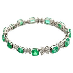 Vintage Emerald-Cut Emerald and Diamond Gold Statement Bracelet
