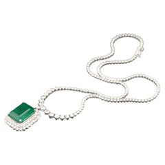 Vintage Emerald Cut Emerald Diamonds Pendant Necklace, Unique Natural Emerald