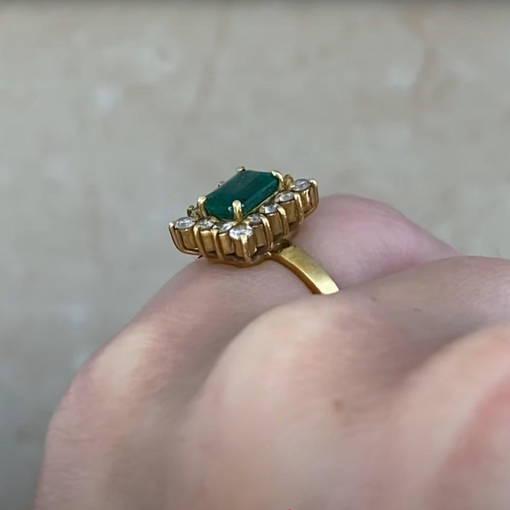 Art Deco Vintage Emerald Cut Emerald With Diamond Halo (Approx 0.80-Carats), Yellow  Gold For Sale